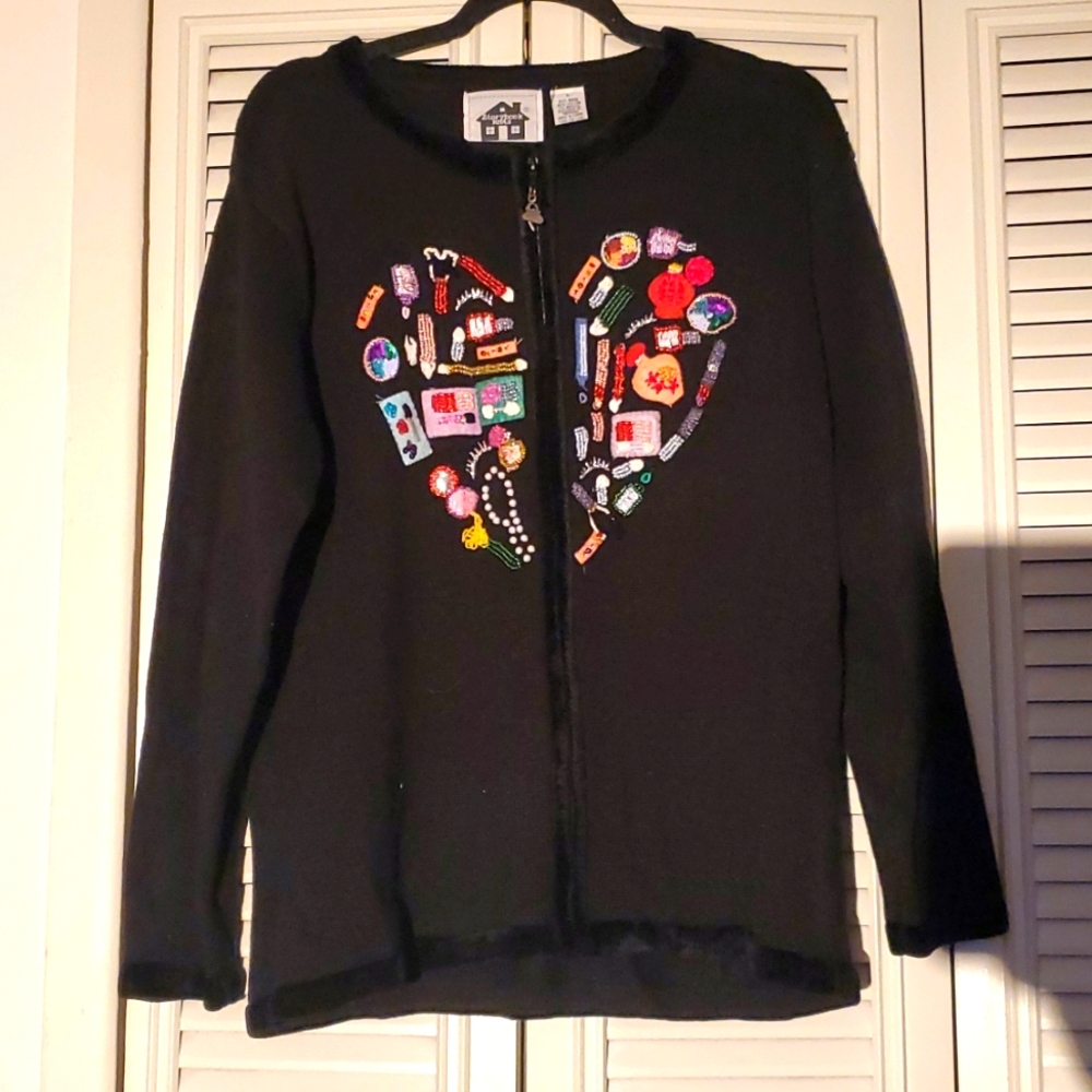 Like new! Vintage Storybook Knits glamourous heart zip sweater